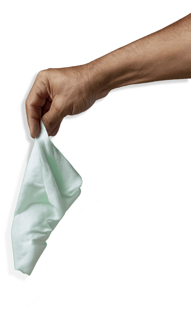 Hand holding a wet wipe