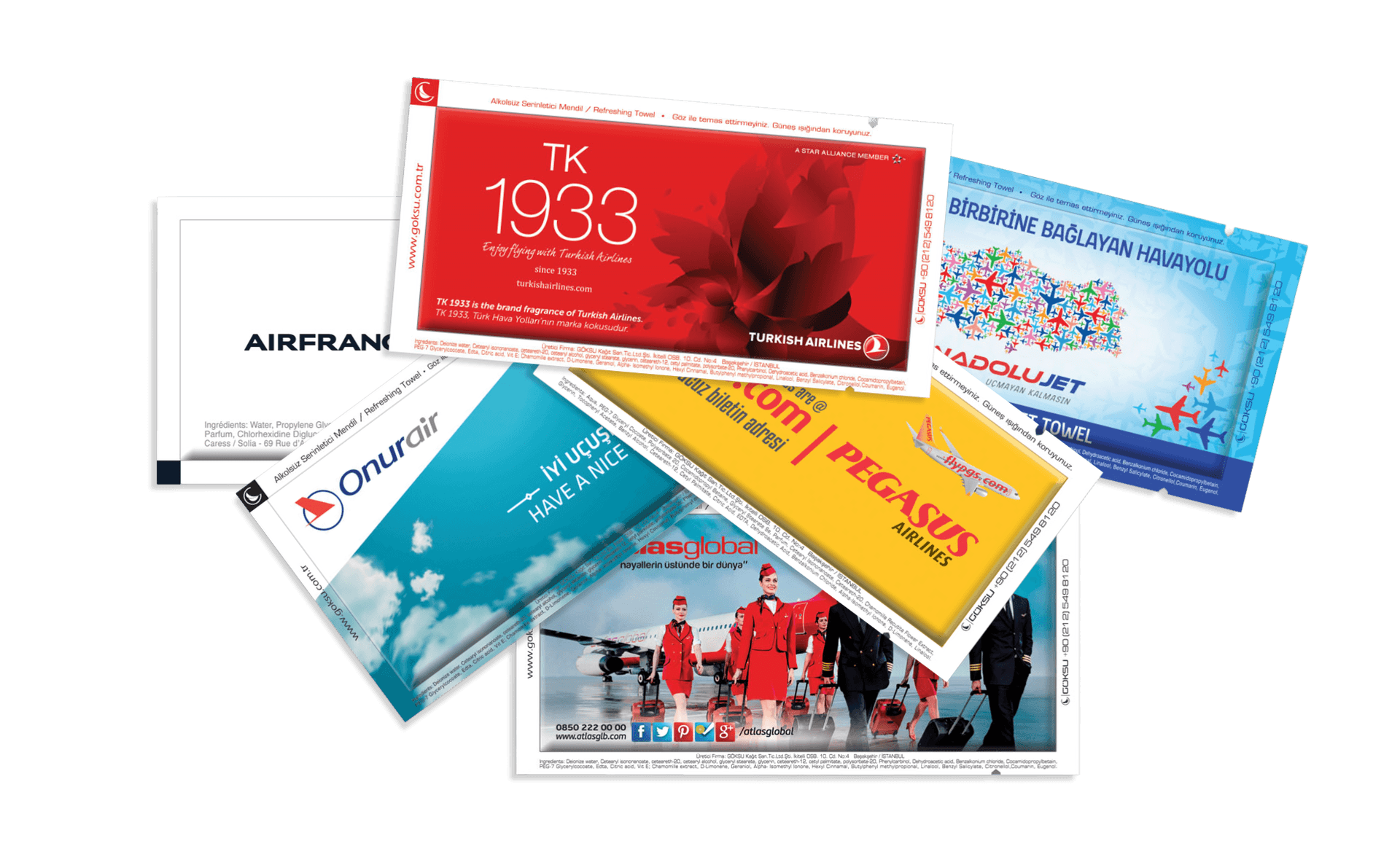 Airline wet wipes produced for Turkish Airlines, Pegasus, AnadoluJet and more